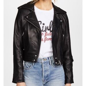 Blank Denim Cropped Classic Leather Moto Jacket